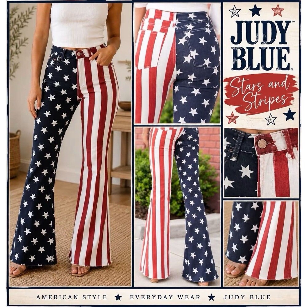 NWT Judy Blue High Waist American Flag Flare Jeans Patriotic Denim Size 20W